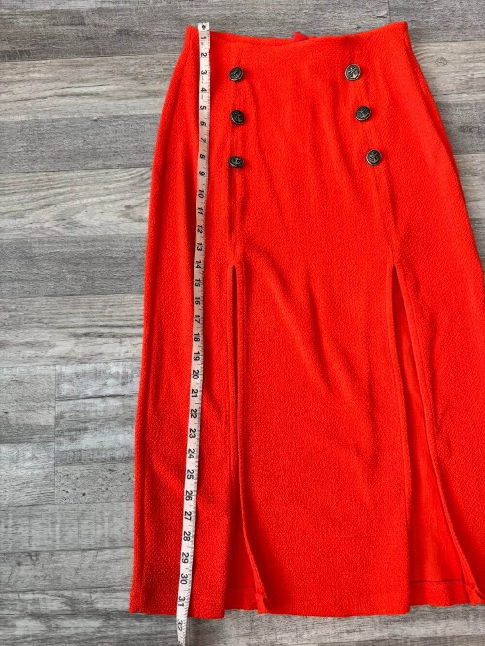Anthropologie Maeve orange midi skirt double slits stretch size 2 A28 - Picture 3 of 8